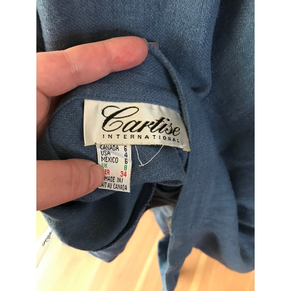 Blue Linen-Look Maxi Skirt Button Front High Waisted Side Slit 4 - Picture 8 of 8